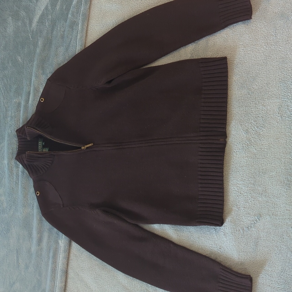 Lauren Ralph Lauren Women's Brown Zip-Up Cardigan Size Medium
